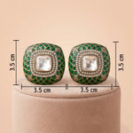 92.5 Silver Green Enamel Polki Stud Ivanah Silver