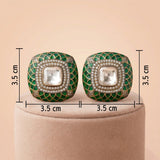 92.5 Silver Green Enamel Polki Stud Ivanah Silver