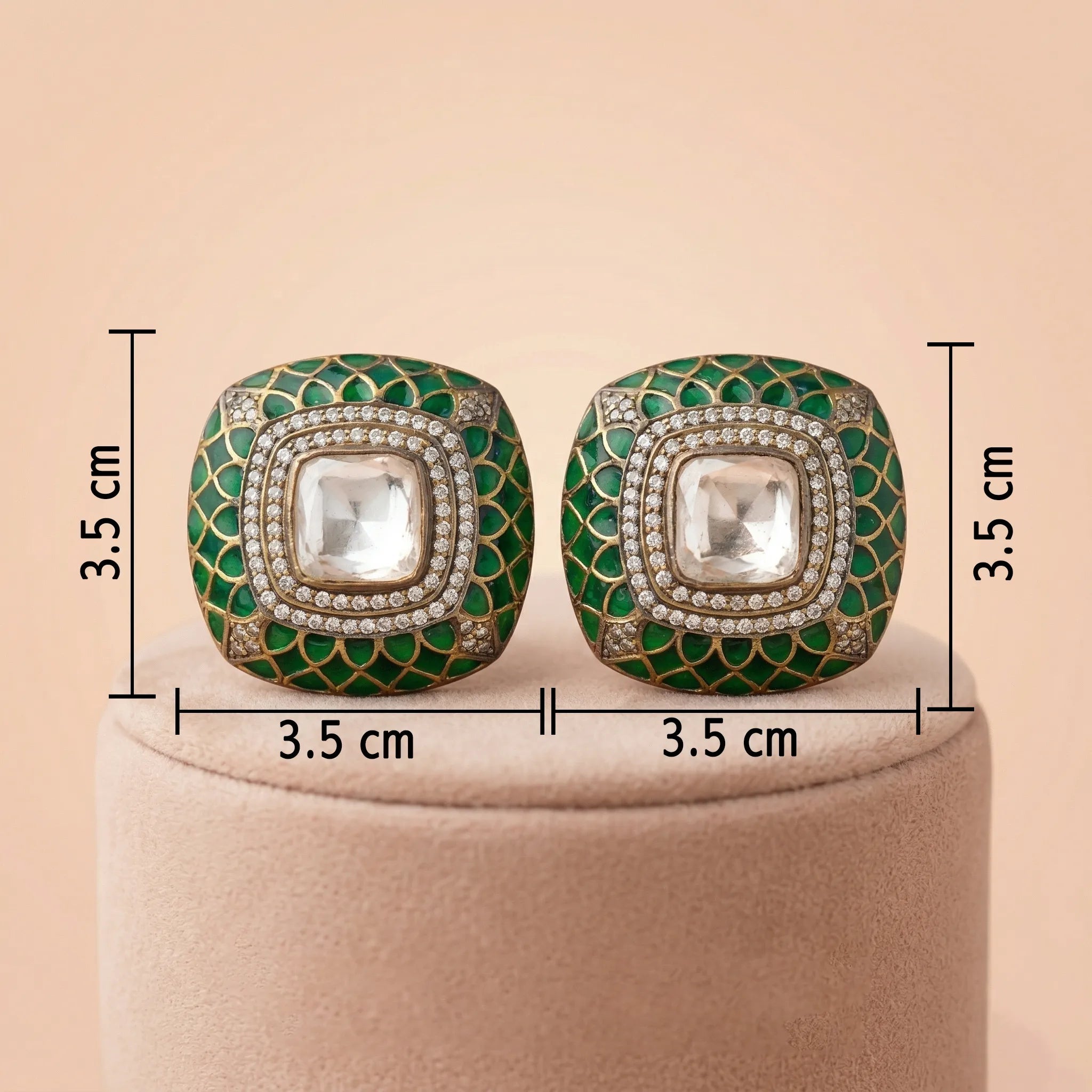 92.5 Silver Green Enamel Polki Stud Ivanah Silver
