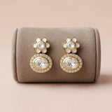 Gold-Plated 92.5 Silver Floral Crystal Halo Drop Stud Ivanah Silver