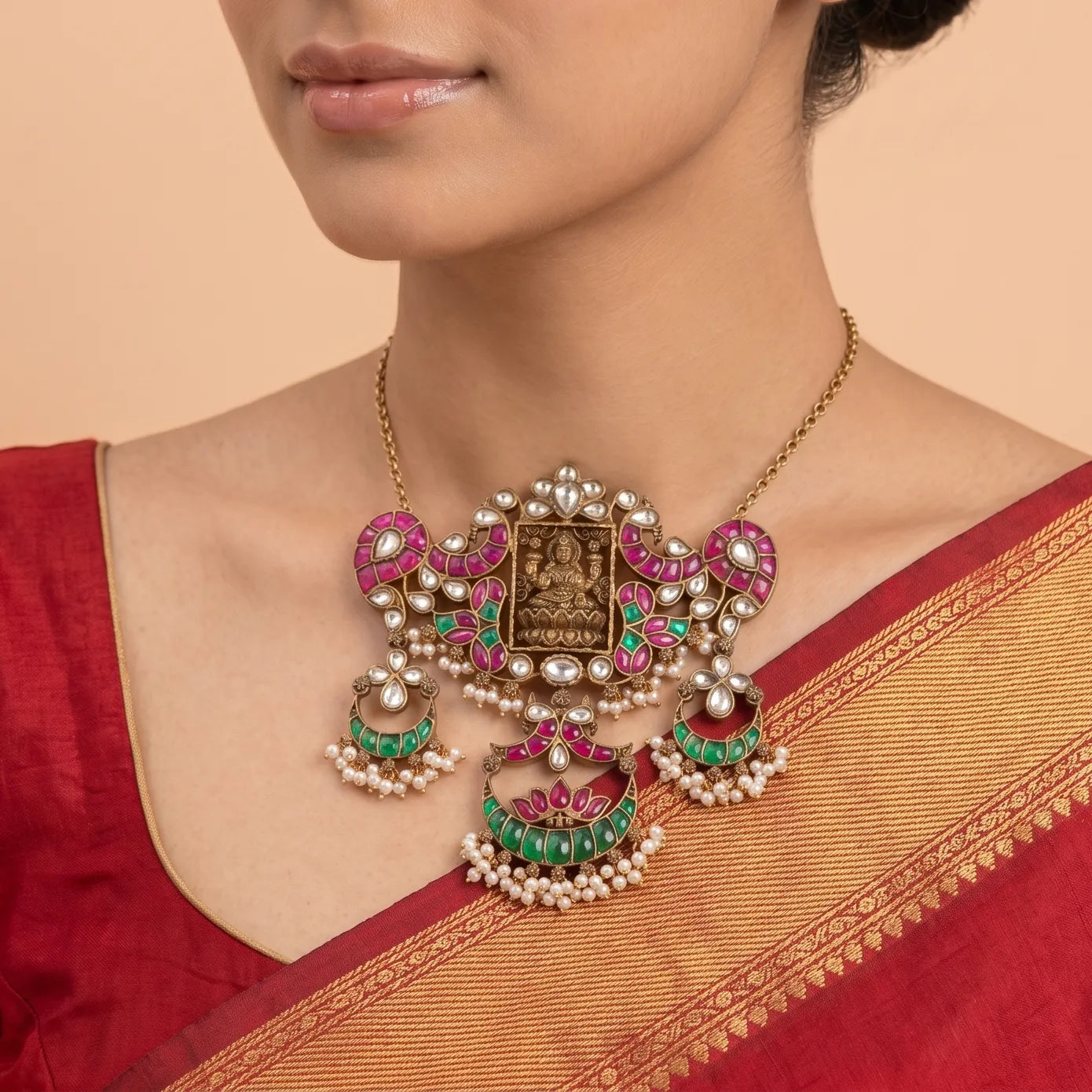 92.5 Silver Gold-Plated Goddess Lakshmi Temple Pendant Ivanah Silver