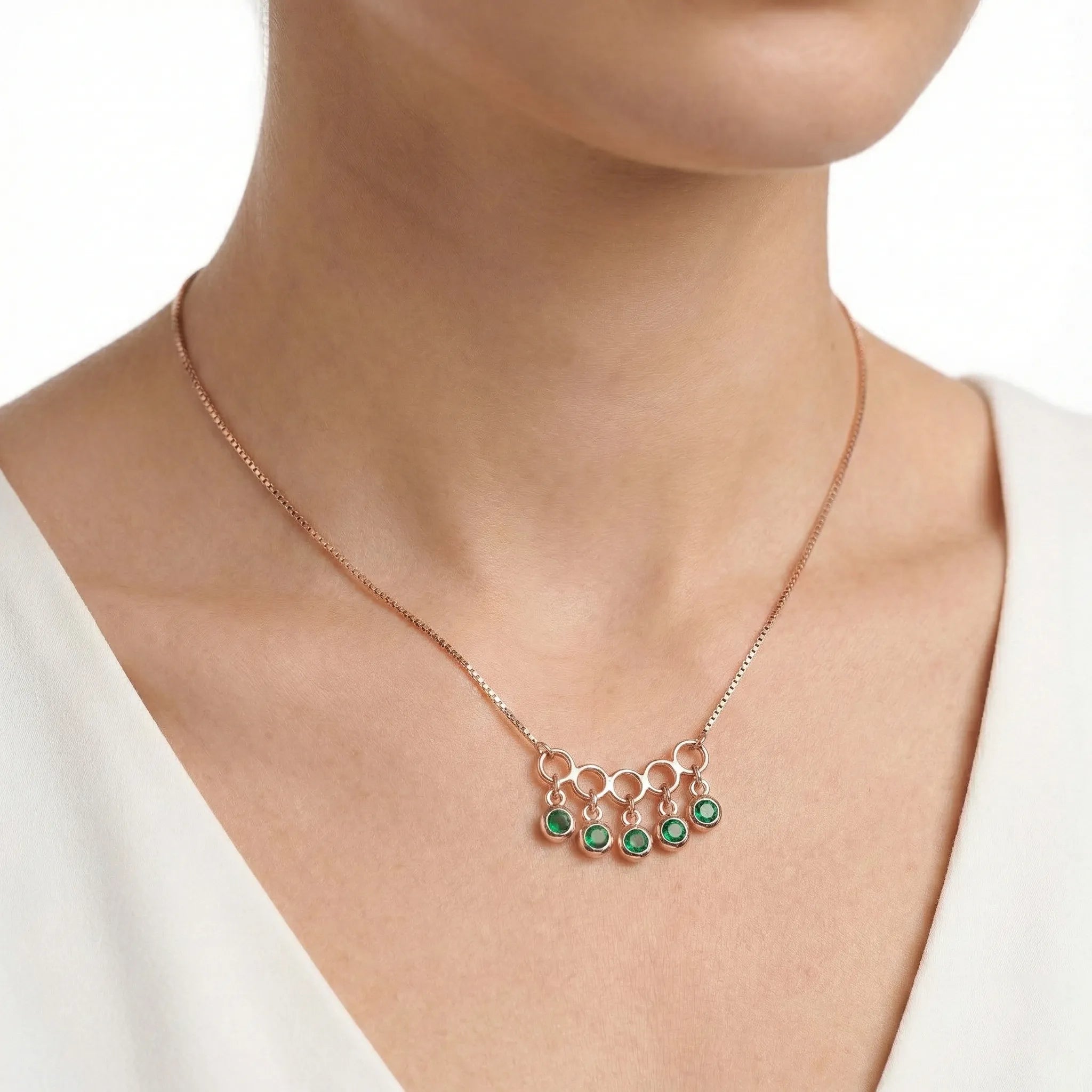 92.5 Silver Rose Gold Interlocking Emerald-Green Droplet Ivanah Silver