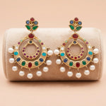 92.5 Gold Platwsd Multicolor Gemstone & Pearl Chandbali Earring Ivanah Silver