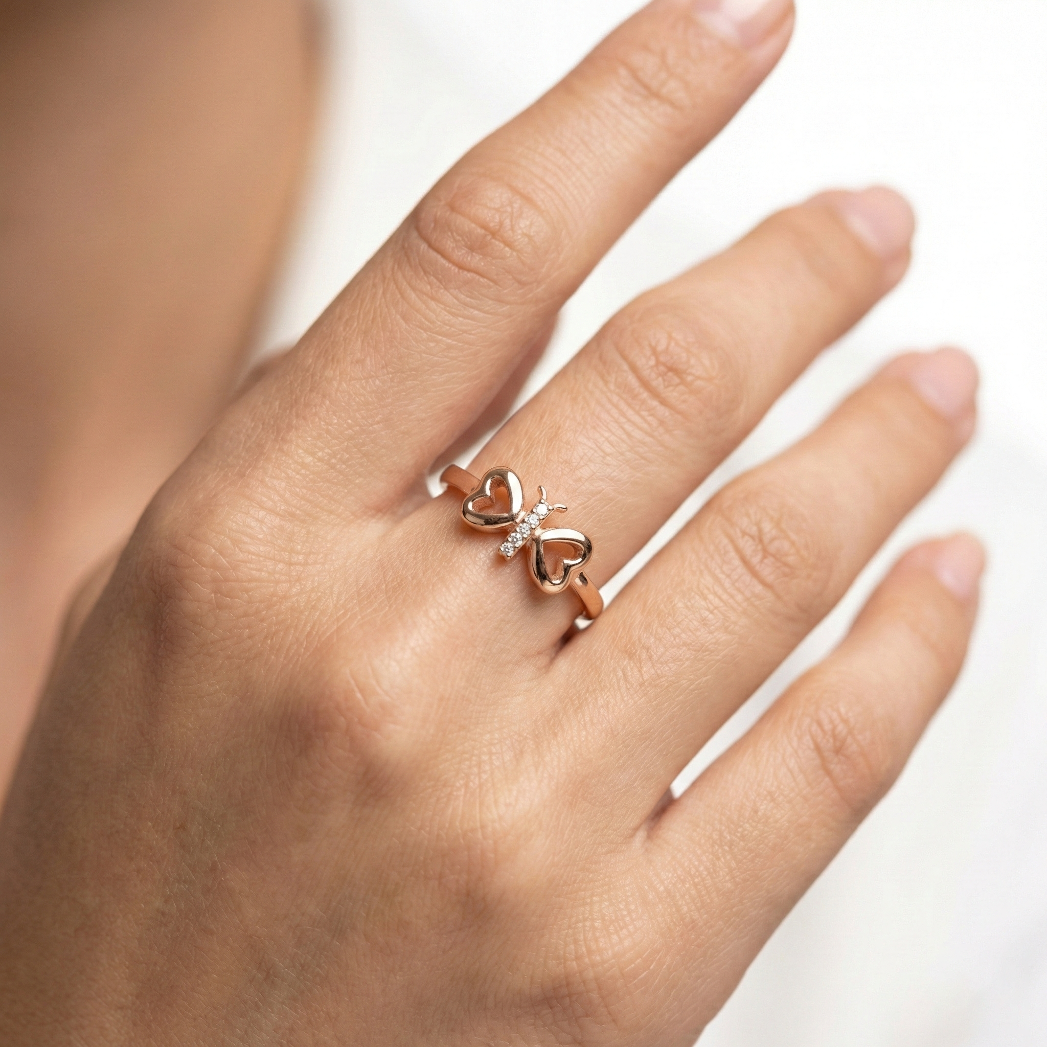 Whimsical Butterfly Heart Ring | 92.5 Sterling Silver & Rose Gold Ivanah Silver