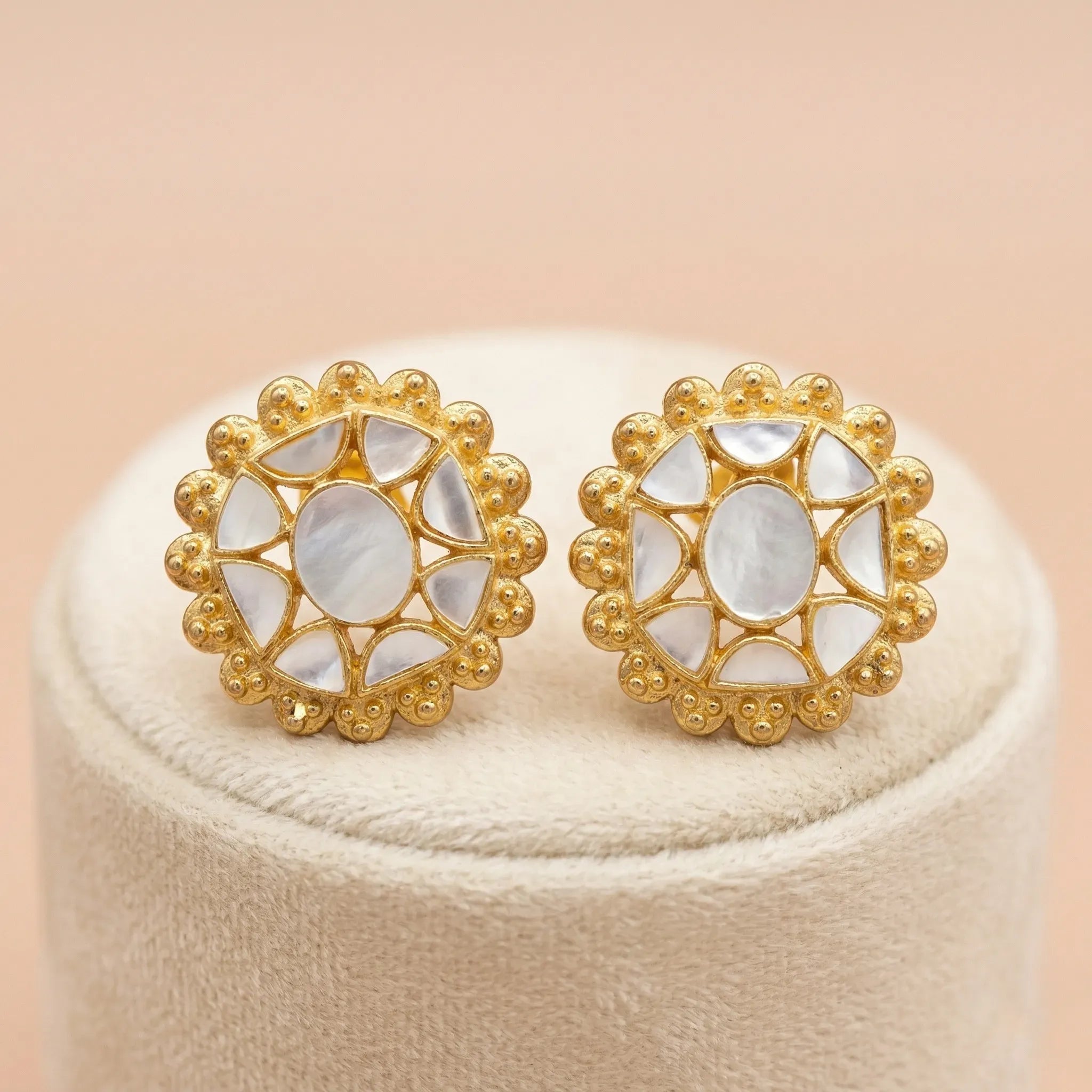 Gold-Plated 92.5 Silver Circular Sunburst Inlay Stud Ivanah Silver