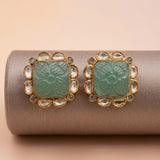 92.5 Silver Gold-Plated Carved Green Stone Stud Ivanah Silver