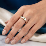 92.5 Silver Rose Gold Plated Wide Green Stone Motif Ring Ivanah Silver