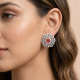 92.5 Gold-Plated Silver Pastel Floral Statement Studs Ivanah Silver