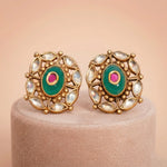 92.5 Silver Gold-Plated Antique Green & Pink Cluster Stud Ivanah Silver