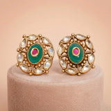 92.5 Silver Gold-Plated Antique Green & Pink Cluster Stud Ivanah Silver