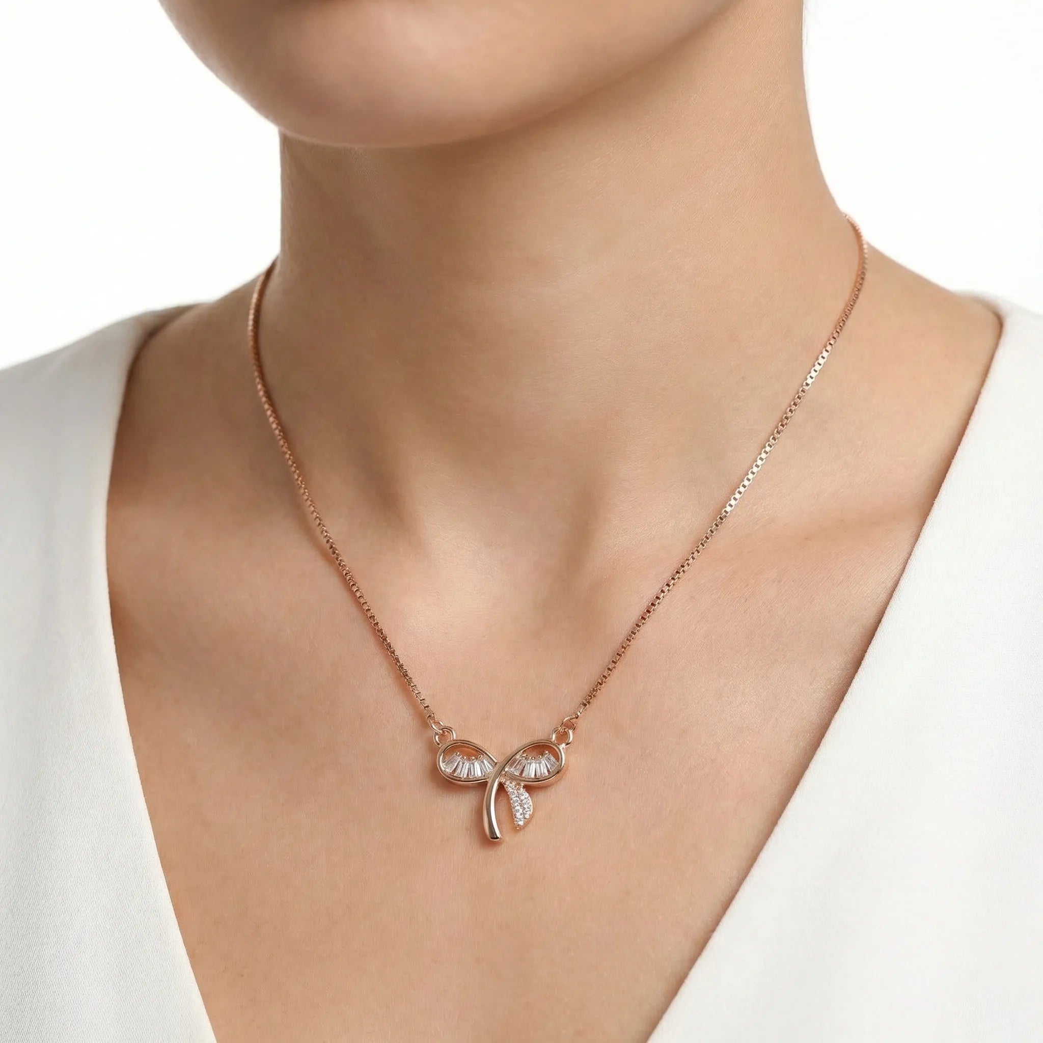 92.5 Rose gold bow pendant with chain Ivanah Silver