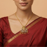92.5 Silver Venkateswara Pendant with Green & White Stones Ivanah Silver