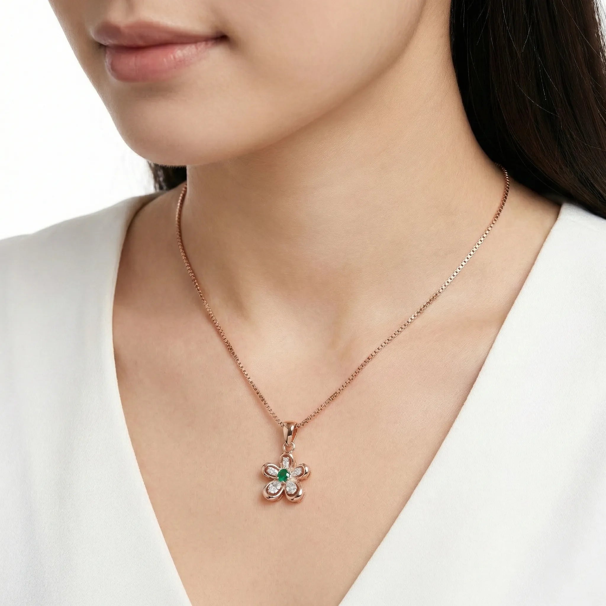 92.5 Rose Gold Dainty Flower Pendant with Chain Ivanah Silver