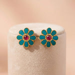 Gold-Plated 92.5 Silver Vibrant Teal Floral Stud Ivanah Silver