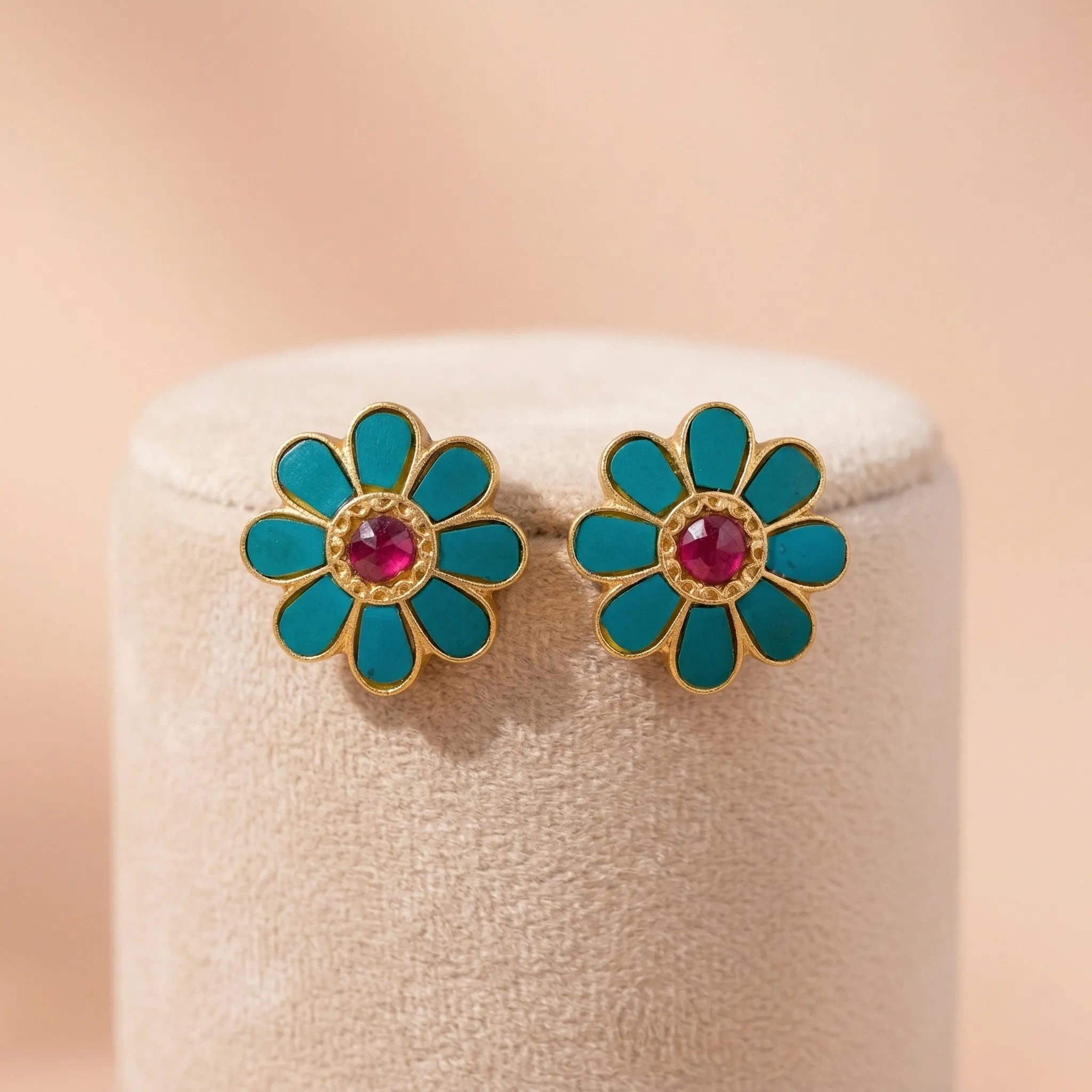 Gold-Plated 92.5 Silver Vibrant Teal Floral Stud Ivanah Silver