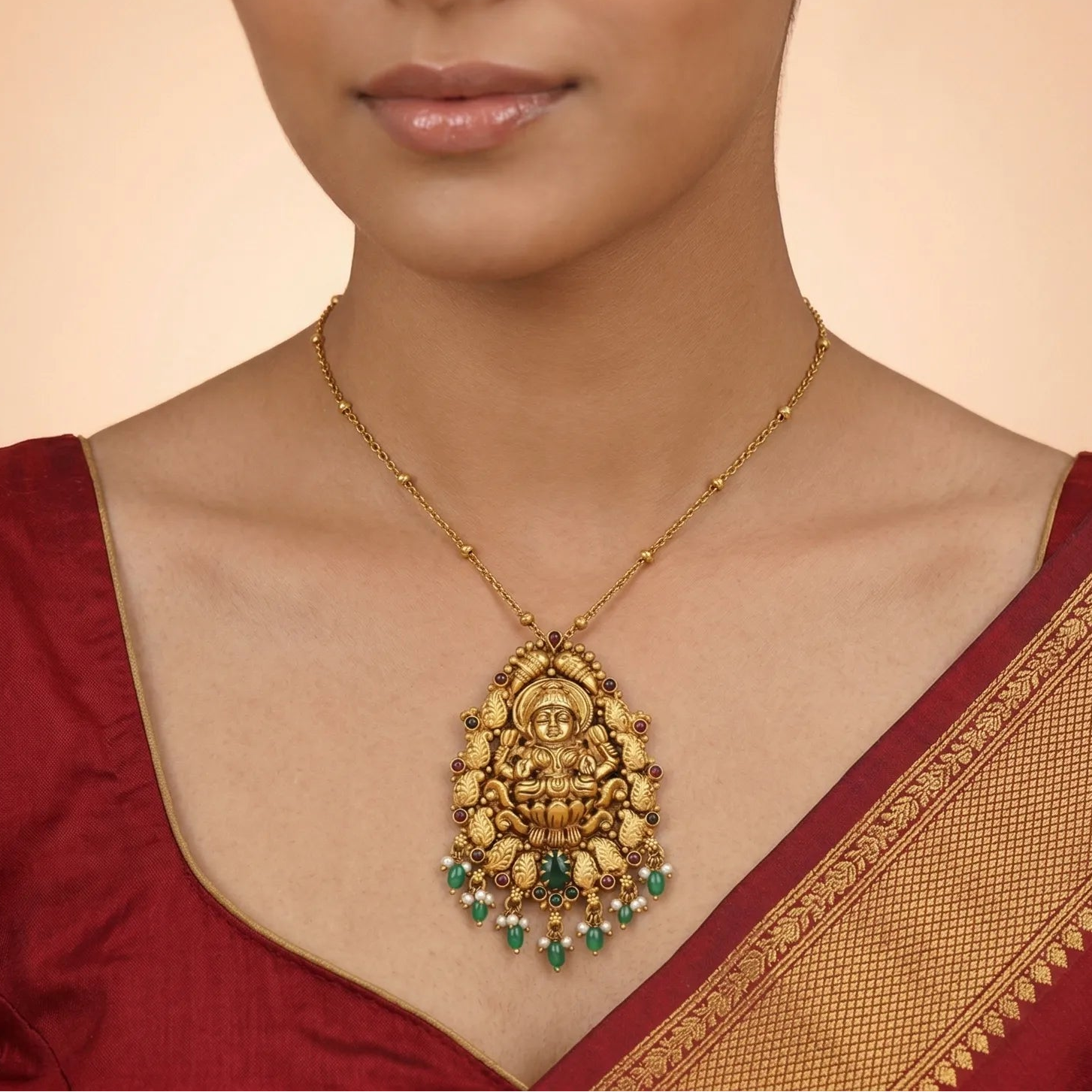 92.5 Gold Plated Silver Antique Temple Pendant Ivanah Silver