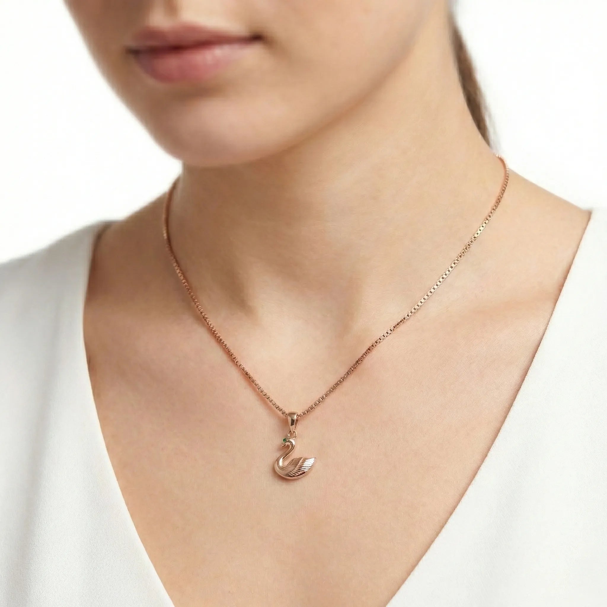 92.5 Rose Gold Silver Swan Pendant with Chain Ivanah Silver