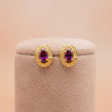 Gold-Plated 92.5 Silver Textured Purple Oval Stud Ivanah Silver