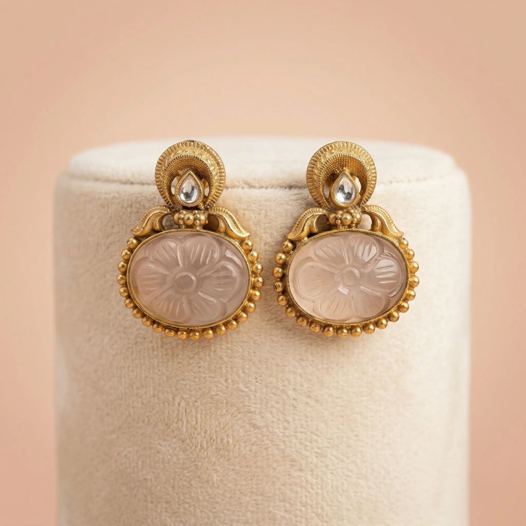 92.5 Silver Gold-Plated Carved Blush Floral Studs Ivanah Silver