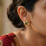 92.5 Silver Gold Plated Floral Studs with Ruby Ivanah Silver
