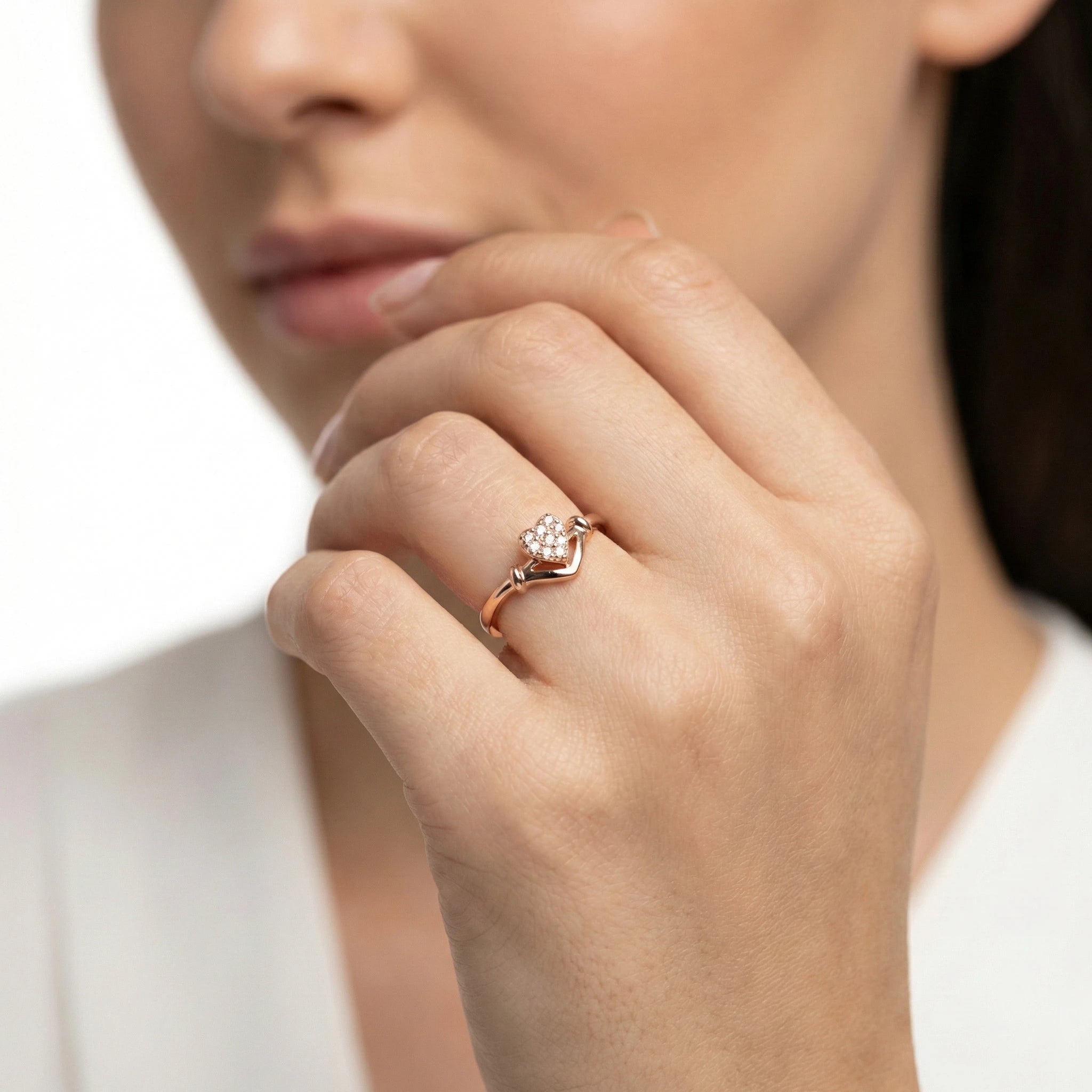 Rose Gold Heart Sparkle Ring | Pure 92.5 Silver Jewelry Ivanah Silver