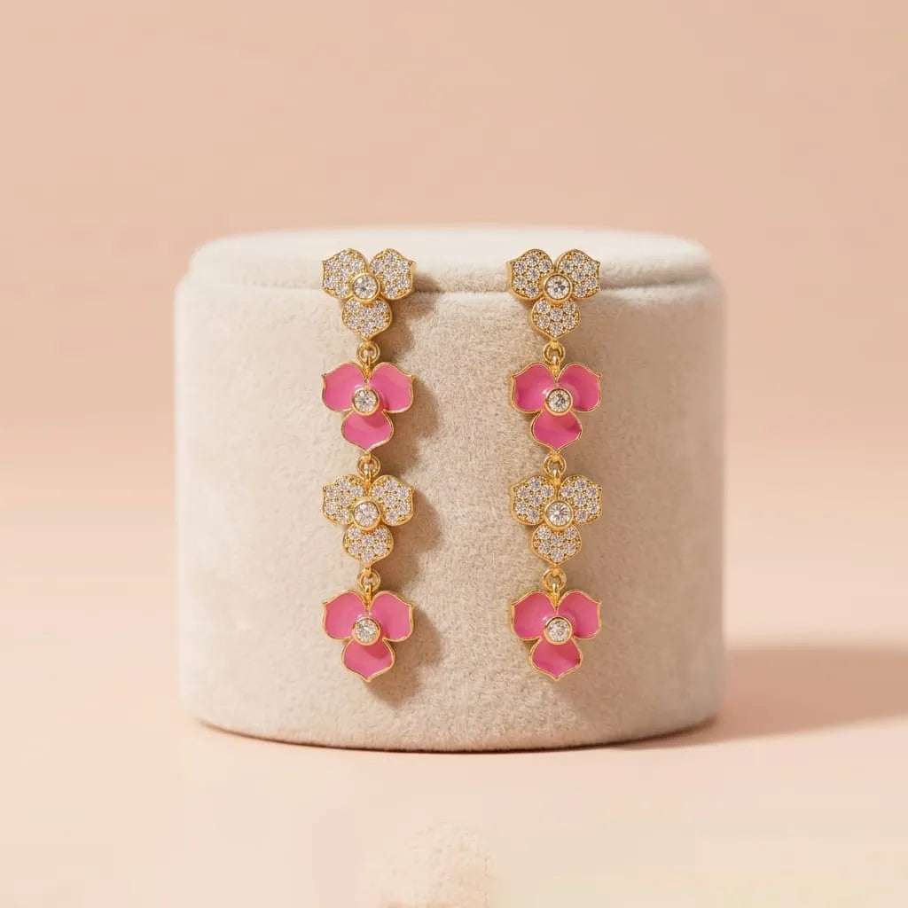 Gold-Plated 92.5 Silver Pink Floral Drop Ivanah Silver