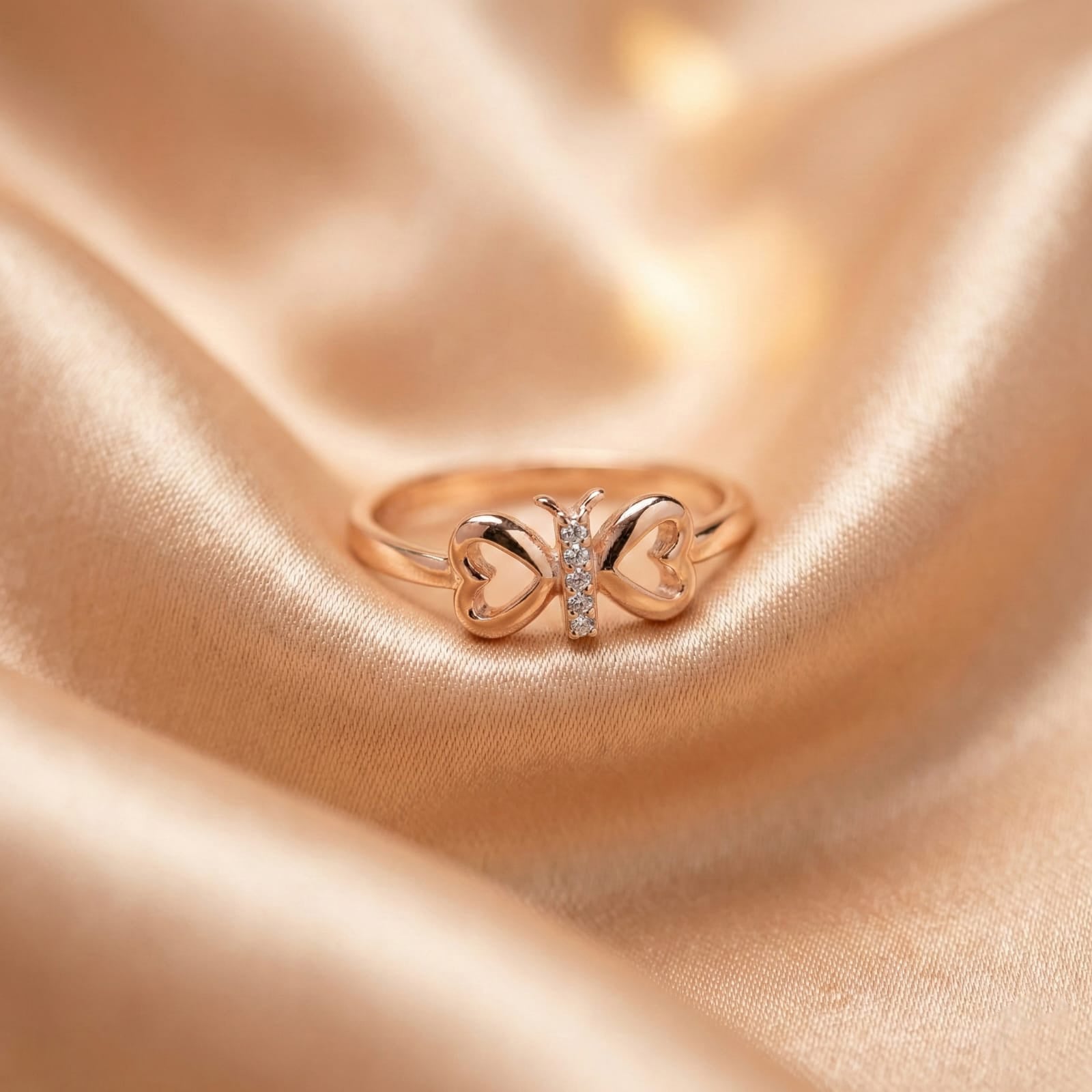 Whimsical Butterfly Heart Ring | 92.5 Sterling Silver & Rose Gold Ivanah Silver