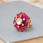 925 Silver Gold Plated Blooming Pink Folral Adjustable Ring - Ivanah Silver