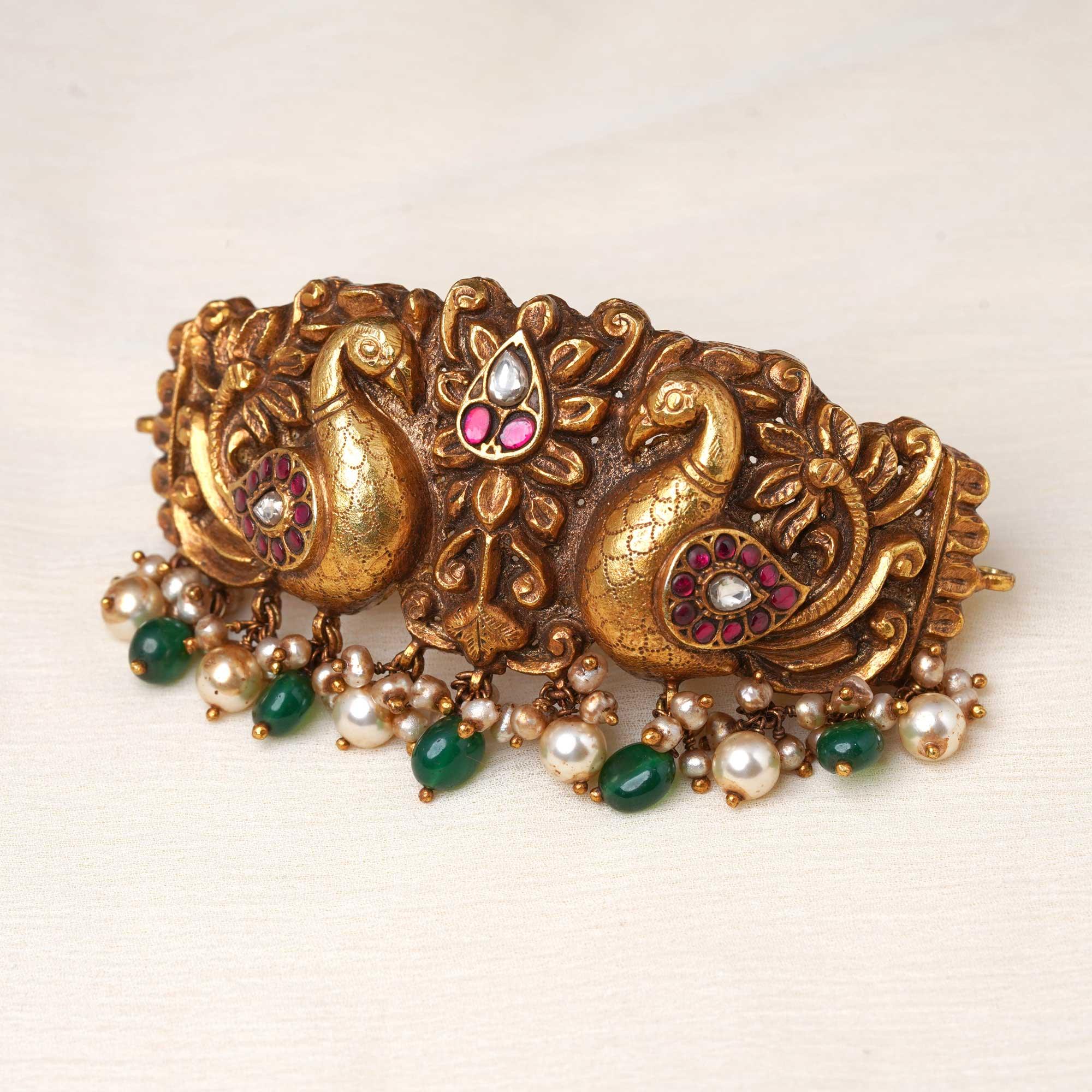 925 Silver Gold Plated Peacock Antique Choker - Ivanah Silver