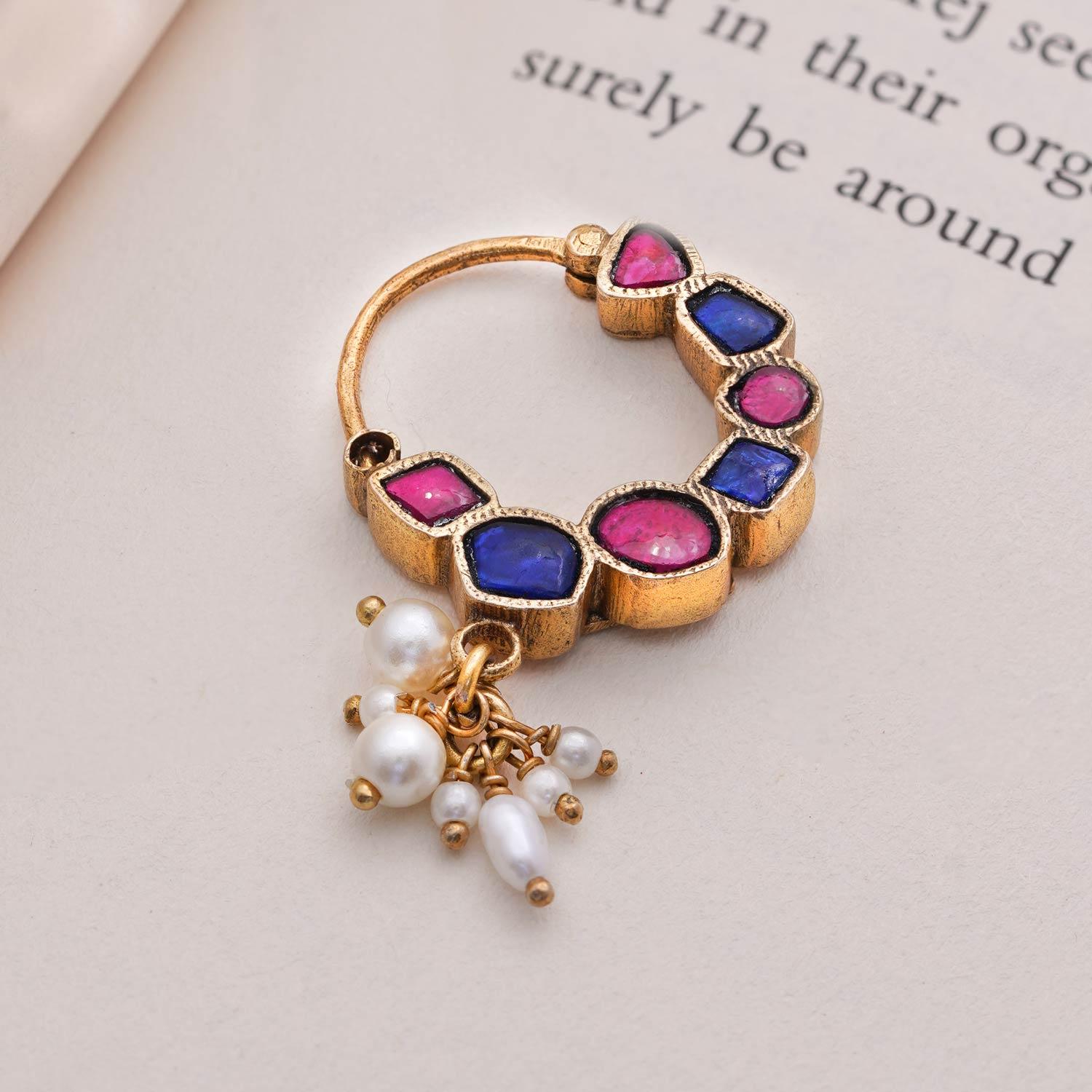 Kundan Nose Pin - Ivanah Silver