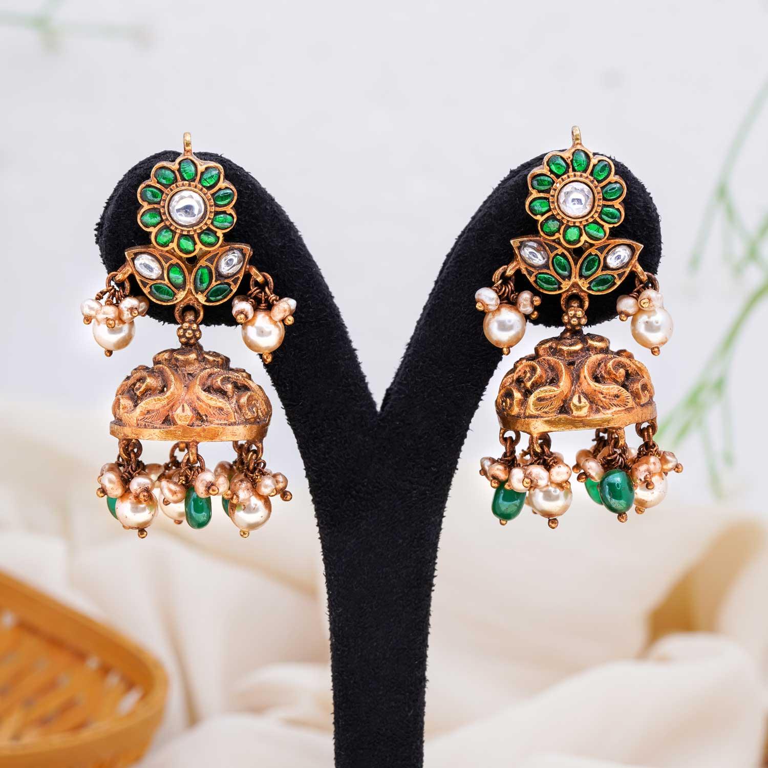Deep Nagas Floral Jhumkas - Ivanah Silver