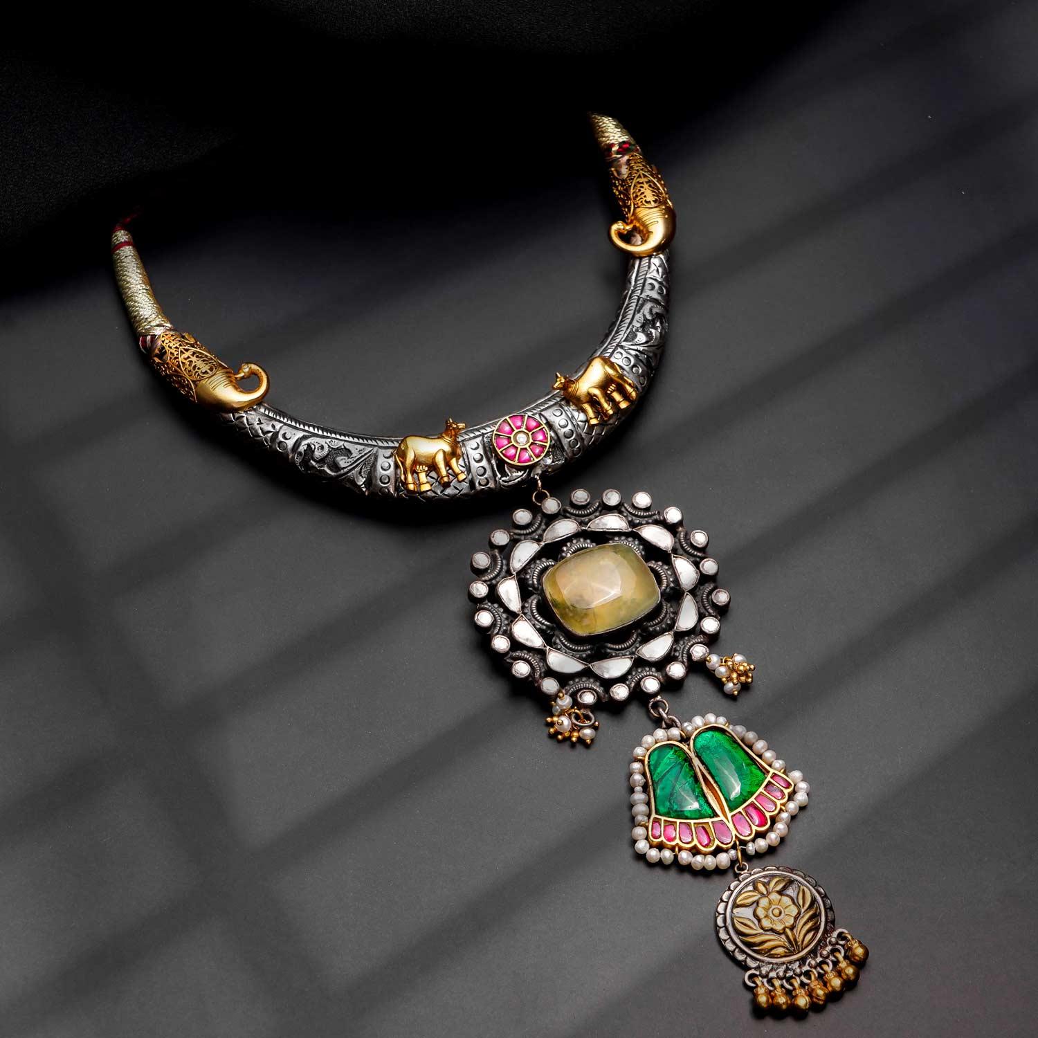 Dual Tone Oxidised Long Necklace - Ivanah Silver
