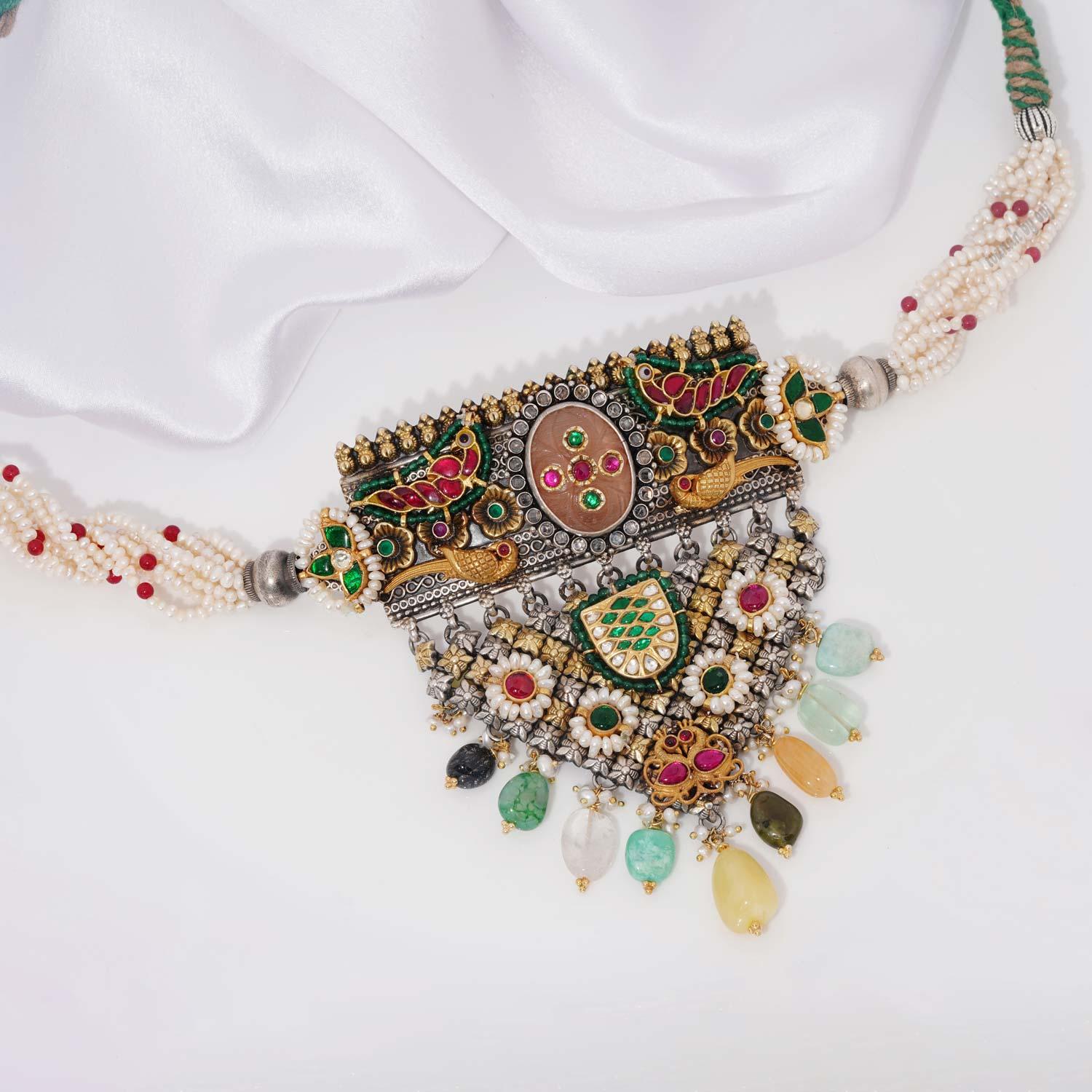Aakrithi Dualtone Bridal Choker - Ivanah Silver