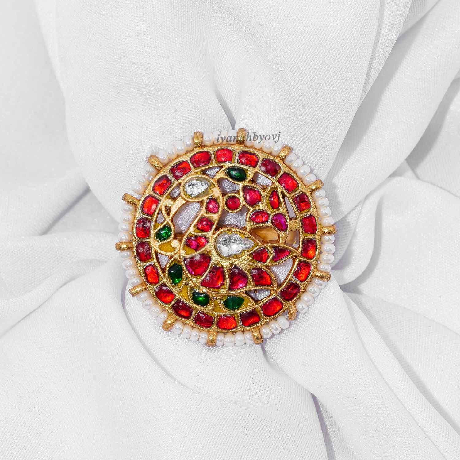 Kundan Peacock Ring - Ivanah Silver