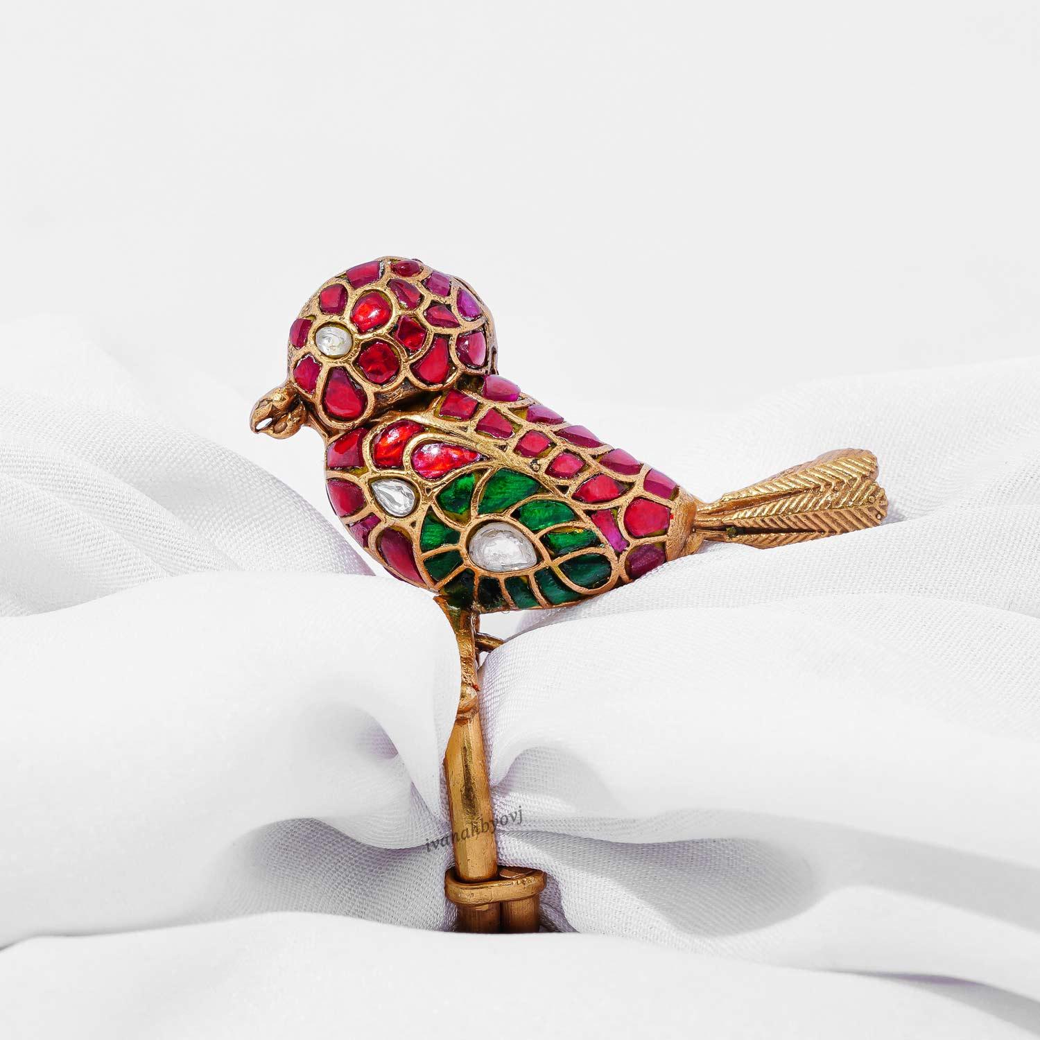 Designer Kundan Sparrow Ring - Ivanah Silver