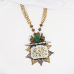 Emerald Ganesh Dual Tone Long Necklace - Ivanah Silver
