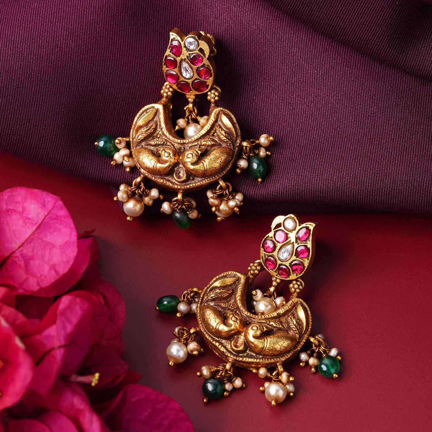 Peacock Chandbali Earrings - Ivanah Silver