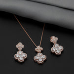 92.5 Sterling Silver Dazzling Clover Pendant Chain With Rose Gold Polish - Ivanah Silver