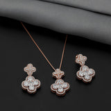 92.5 Sterling Silver Dazzling Clover Pendant Chain With Rose Gold Polish - Ivanah Silver