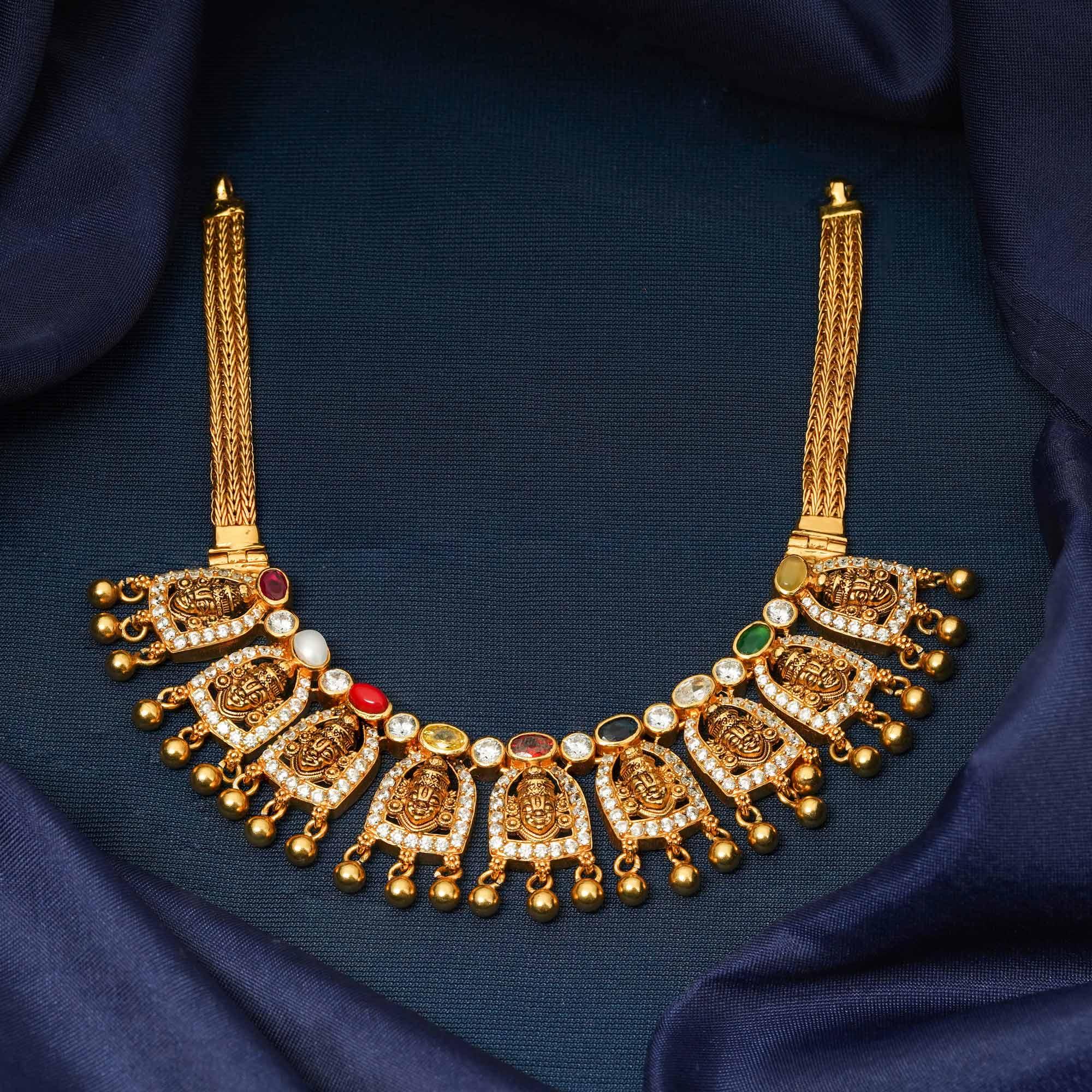 Navaratna Thirumala Short Necklace - Ivanah Silver