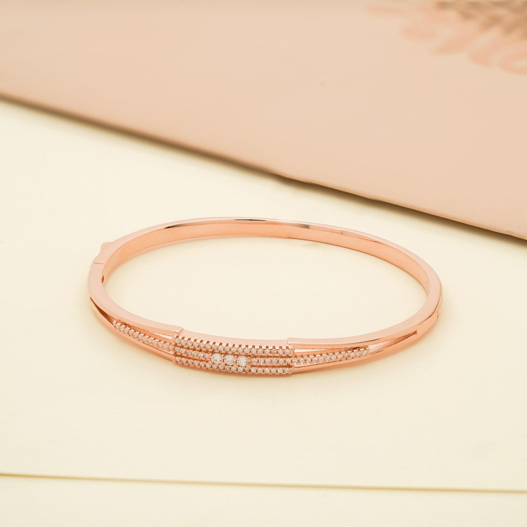 92.5 Sterling Silver Impressive Zirconia Flex Bracelet With Rose Gold Polish - Ivanah Silver