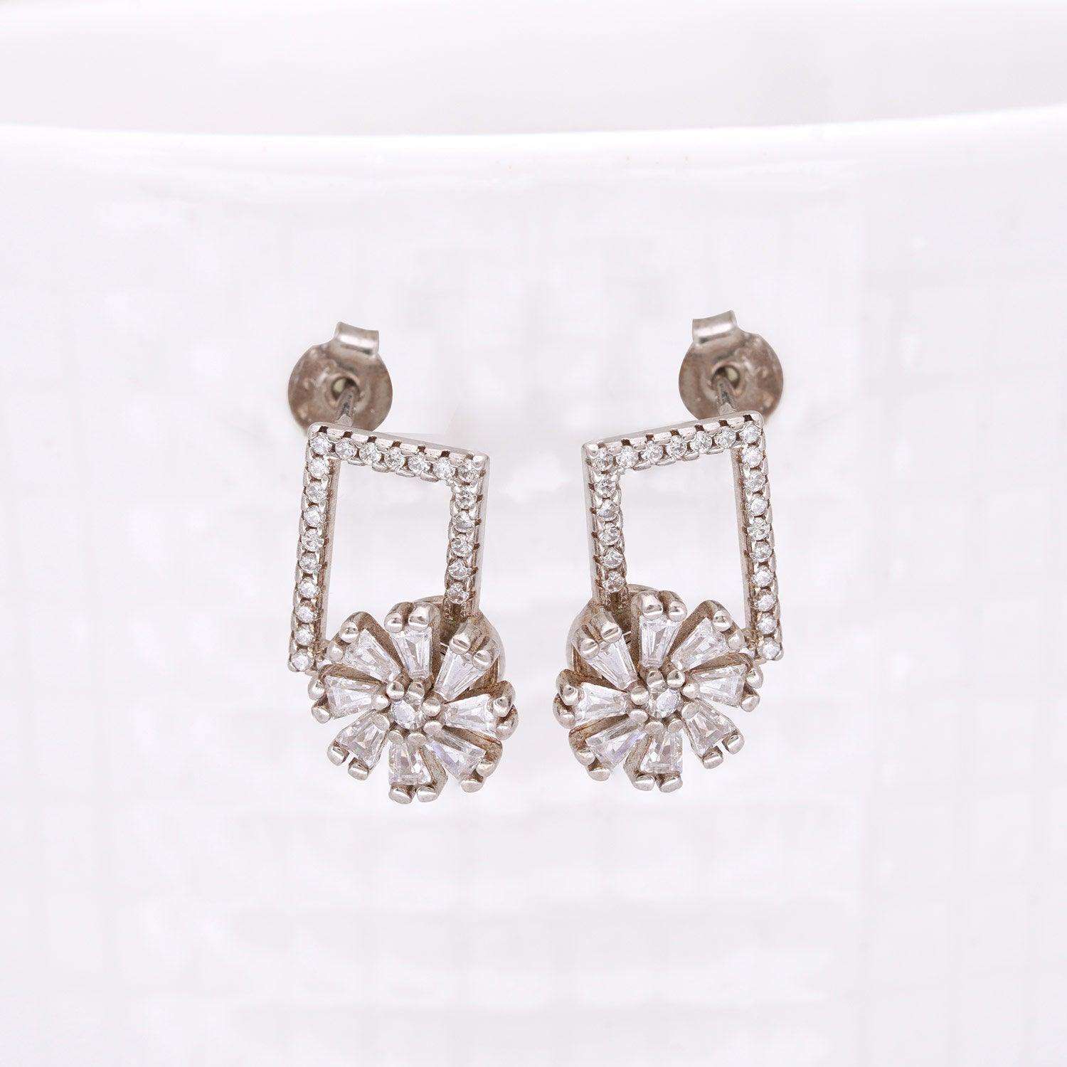 Zircon Stone Square Stud - Ivanah Silver