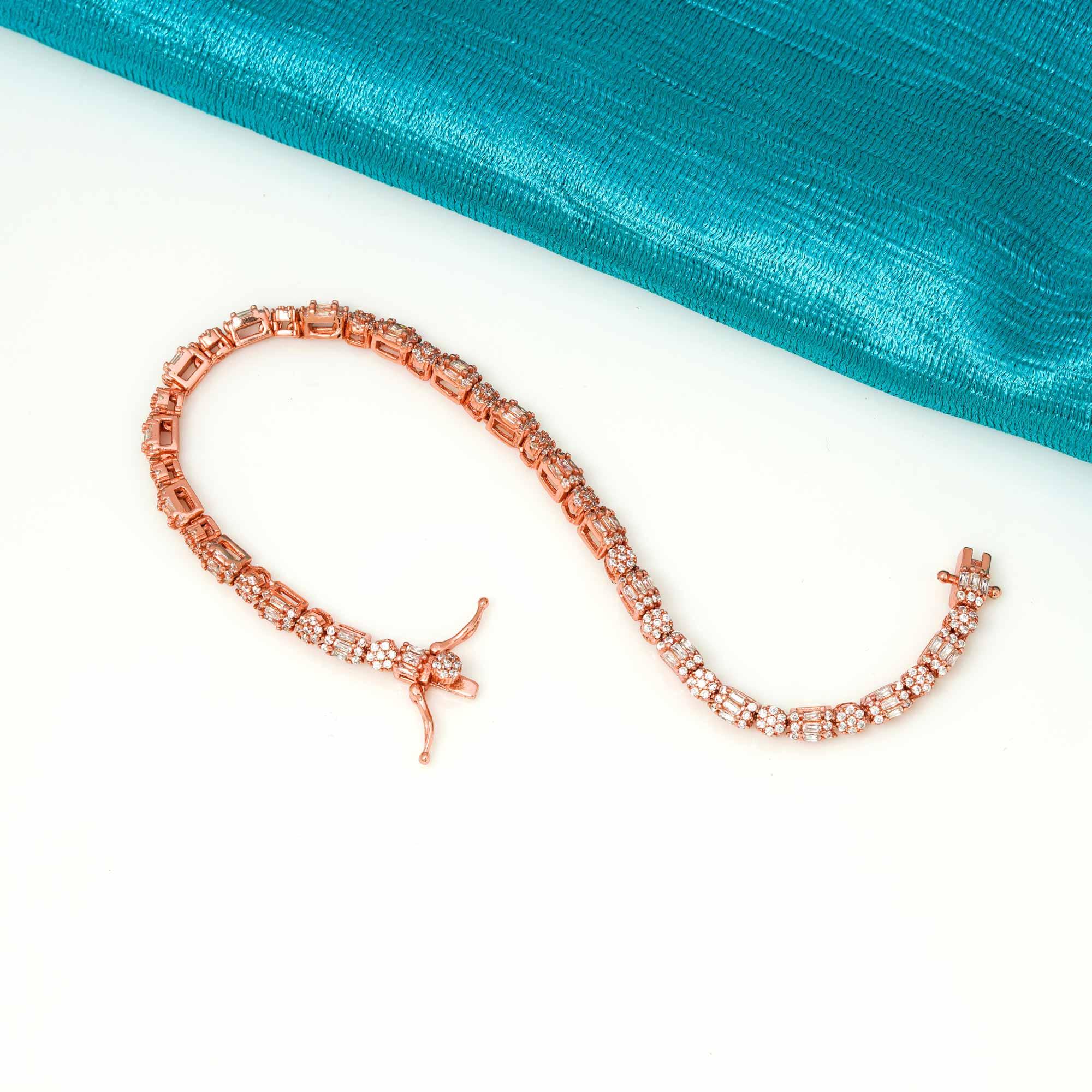 Stylish Tennis Rose Gold Polish-Plated 925 Silver Bracelet - Ivanah Silver