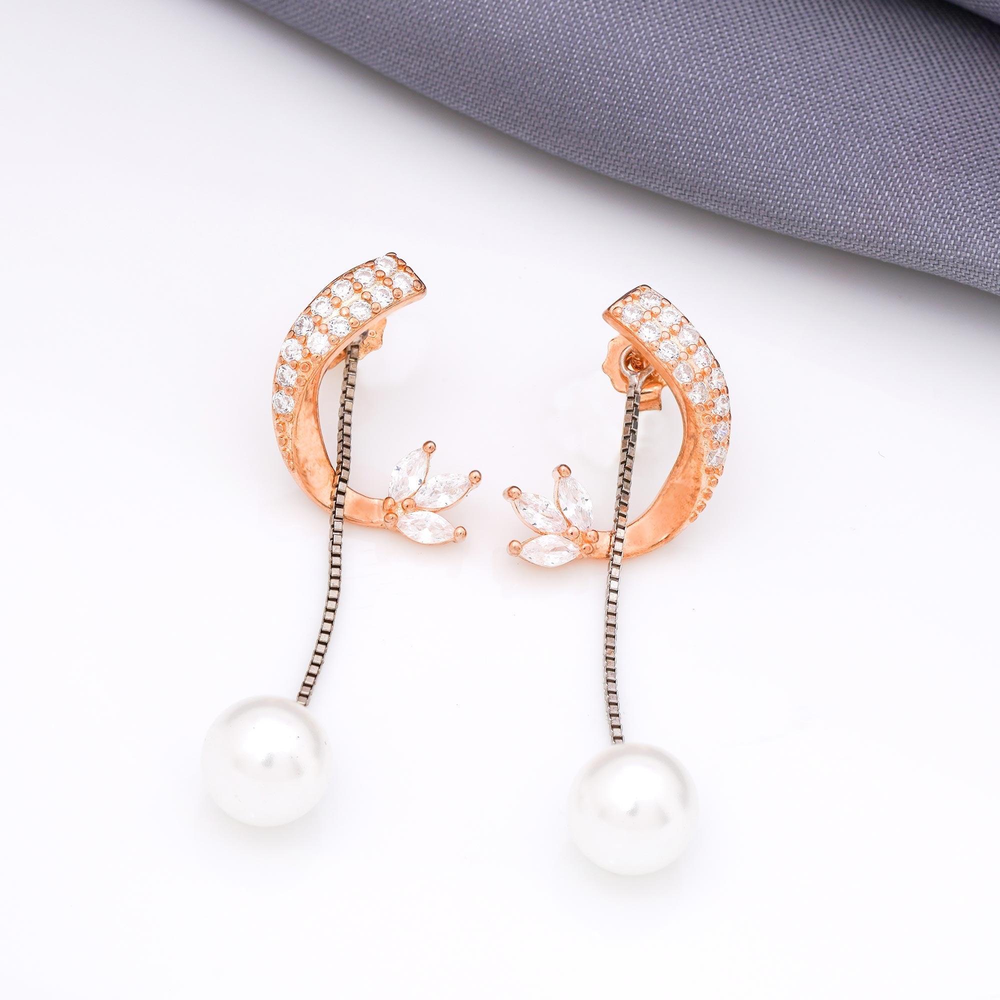 925 Rosegold Long Leaf Tassel Dangler - Ivanah Silver