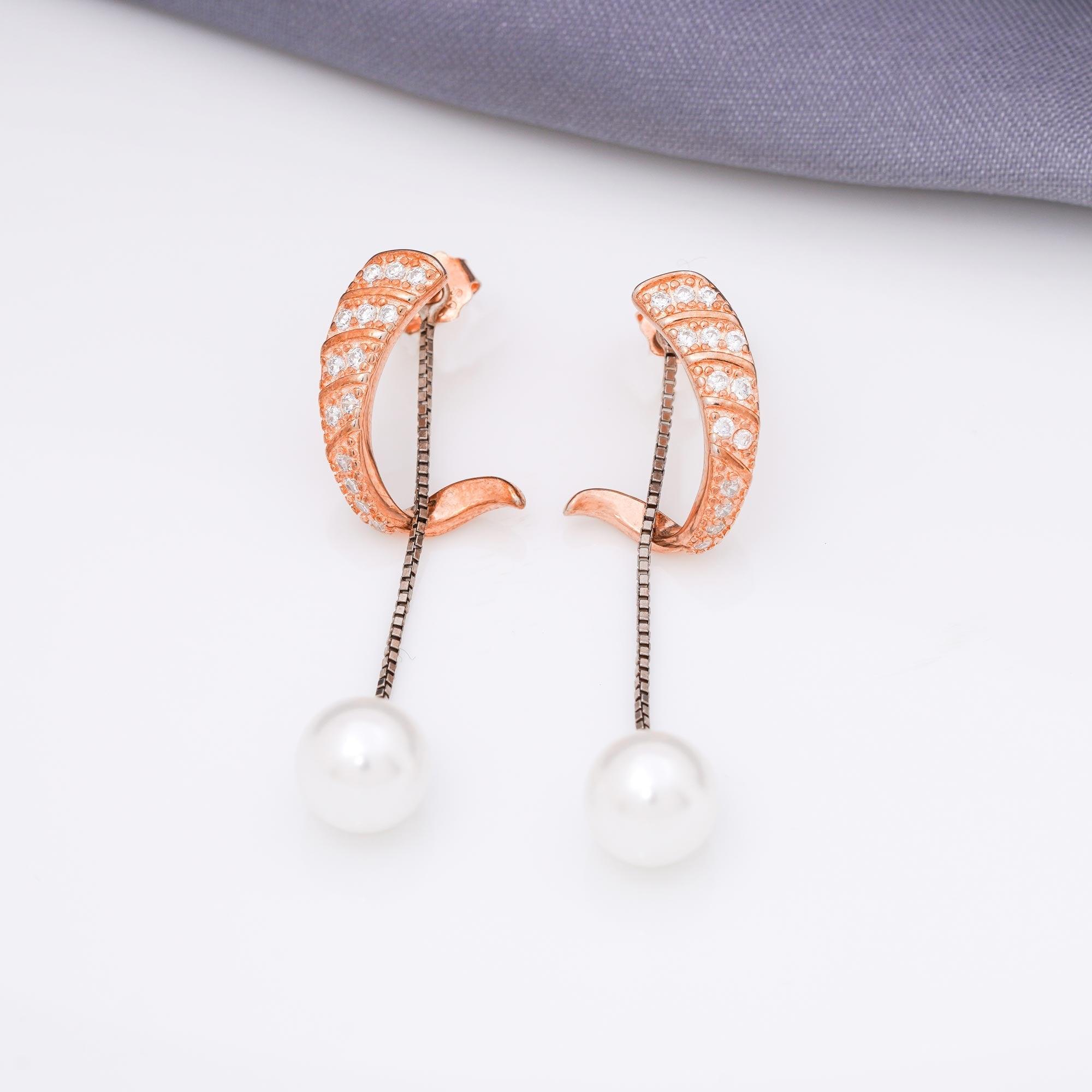 925 Rosegold Swirl Drop Stud - Ivanah Silver