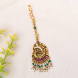 925 Silver Gold Plated Peacock Maang Tikka - Ivanah Silver