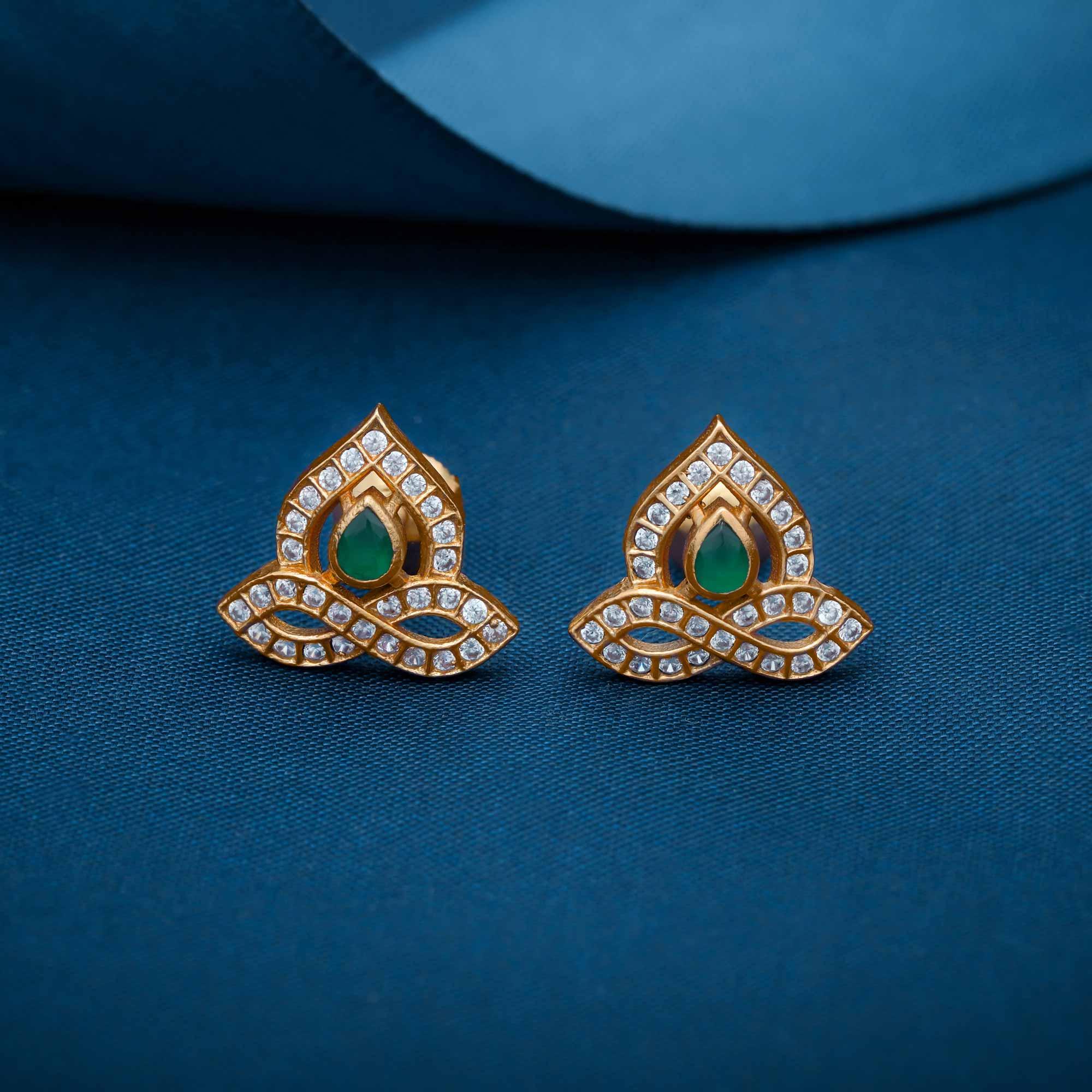 Dramatic Deepam Kundan 925 Silver Gold Plated Stud - Ivanah Silver