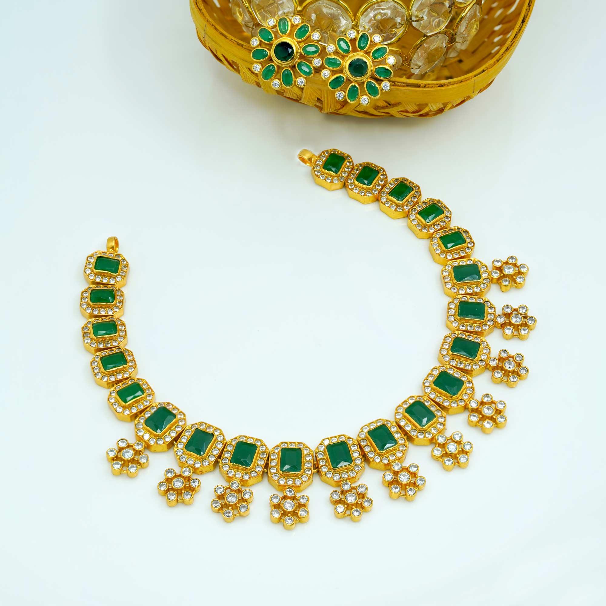Emerald Floral Stone Choker - Ivanah Silver