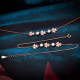 Glittery Zircon Stone 92.5 Rose Gold Polish Mini Flowers Anklet - Ivanah Silver