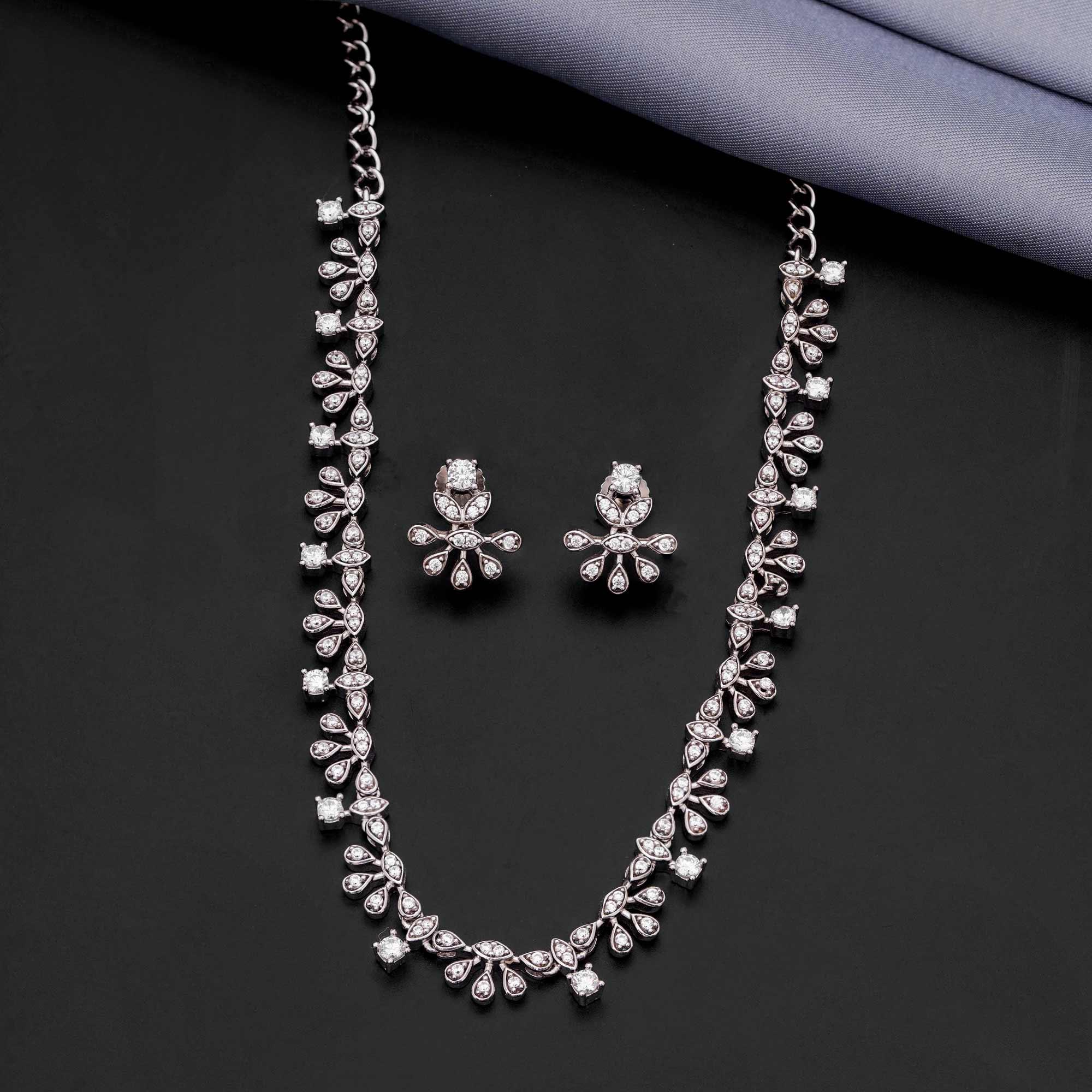 Drop Stylish Necklace with Stud 92.5 Sterling Silver - Ivanah Silver